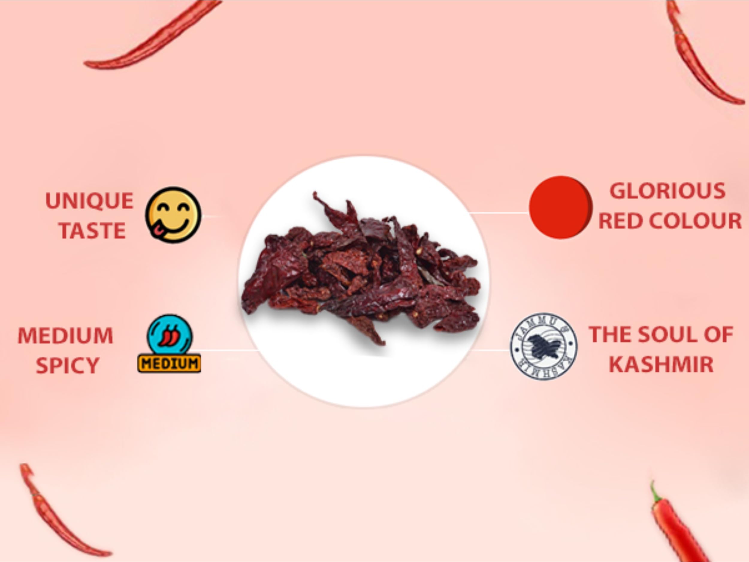 Herba Himalaya Organic Pure Kashmiri Red Chilli Sabut Stemless, Rich in Antioxidants