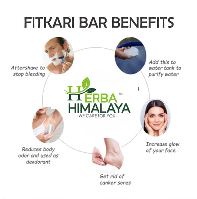 Herba Himalaya Alum Stone Bar 100% Pure, Natural Fitkari Stone for Skin Tightening & Water Purification | Crystal White Alum Bar for Underarms & Shaving |