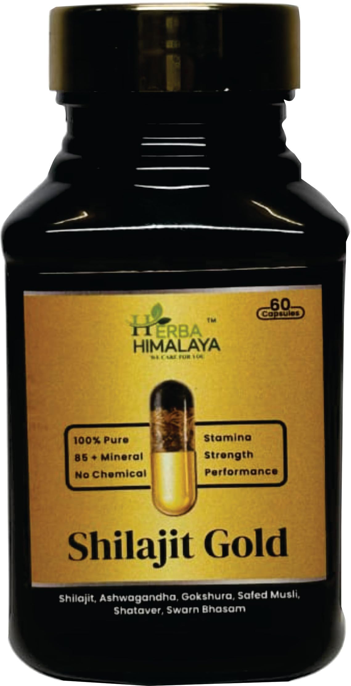 Herba Himalaya Shilajit Gold Capsules – Pure Himalayan Strength, Energy & Stamina Booster | Immunity & Wellness Support- 60 Capsules
