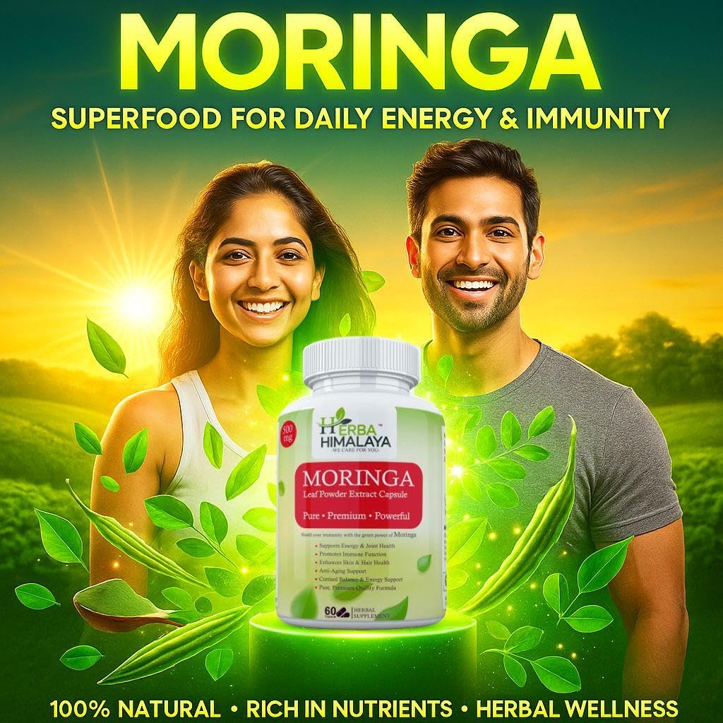 Herba Himalaya Moringa Capsules | 60 pcs | 500mg each | 100% Natural with Vitamins A, C, E | Eat 2 Per Day