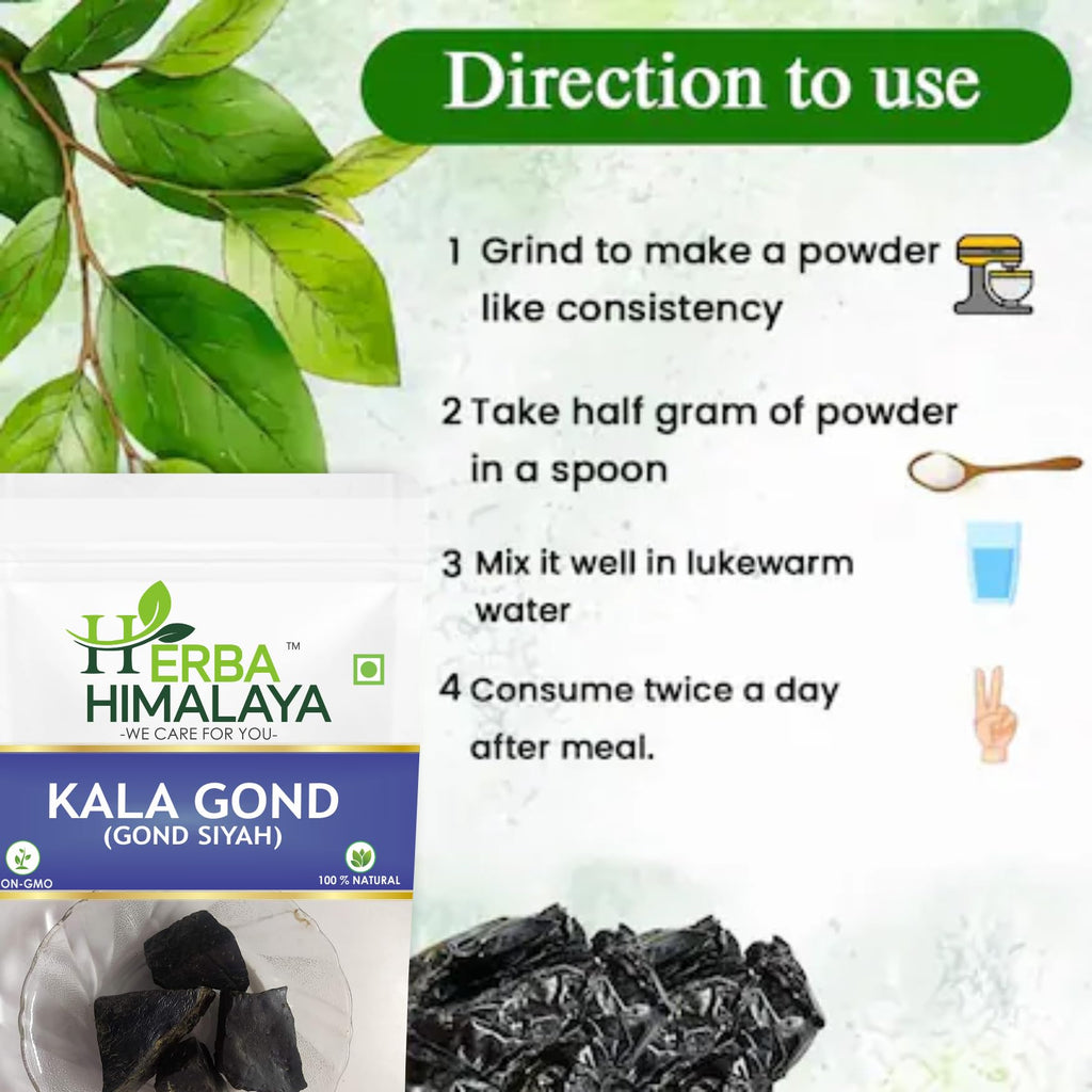 Herba Himalaya Natural Gond Siyah Black Gum Asli Kala Gond Lab Tested and Certified Premium Ingredient Perfect for Traditional Sweets Beverages Recipes