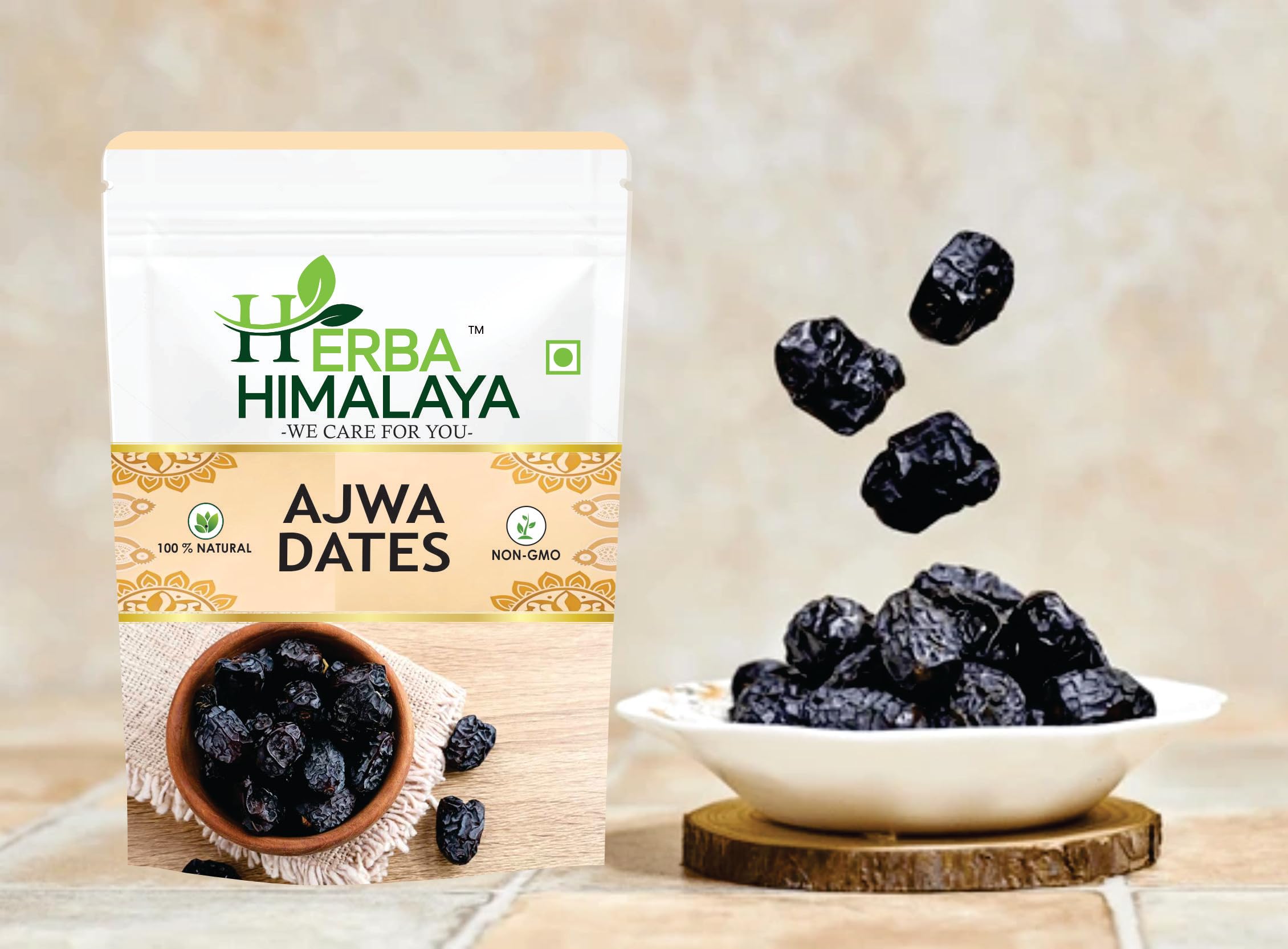 Herba Himalaya Dried Ajwa Dates Pure Saudi - Original Ajwa Dates (Khajoor/Khajur) of Madina, Khajur Rich In Iron, Fibre & Vitamins