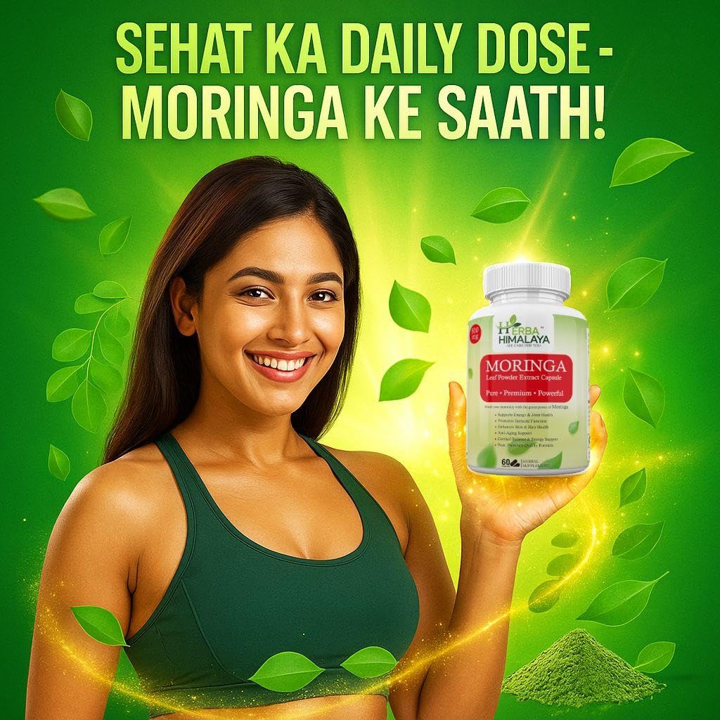 Herba Himalaya Moringa Capsules | 60 pcs | 500mg each | 100% Natural with Vitamins A, C, E | Eat 2 Per Day