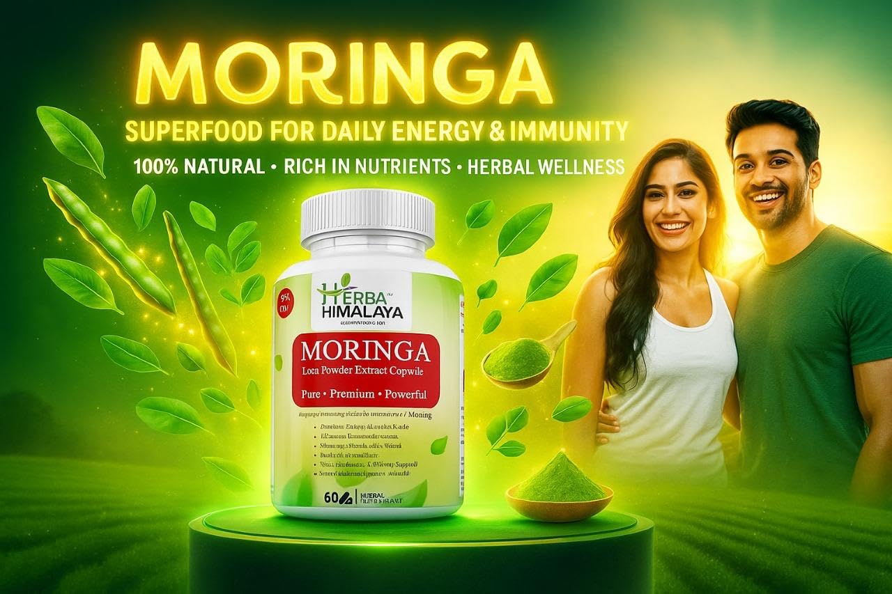 Herba Himalaya Moringa Capsules | 60 pcs | 500mg each | 100% Natural with Vitamins A, C, E | Eat 2 Per Day