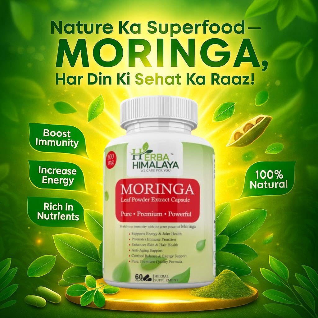 Herba Himalaya Moringa Capsules | 60 pcs | 500mg each | 100% Natural with Vitamins A, C, E | Eat 2 Per Day