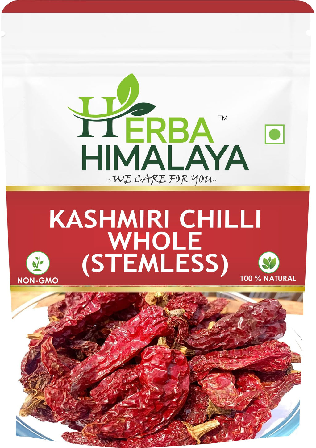 Herba Himalaya Organic Pure Kashmiri Red Chilli Sabut Stemless, Rich in Antioxidants