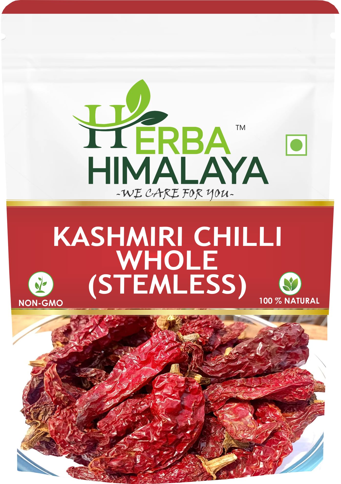 Herba Himalaya Organic Pure Kashmiri Red Chilli Sabut Stemless, Rich in Antioxidants