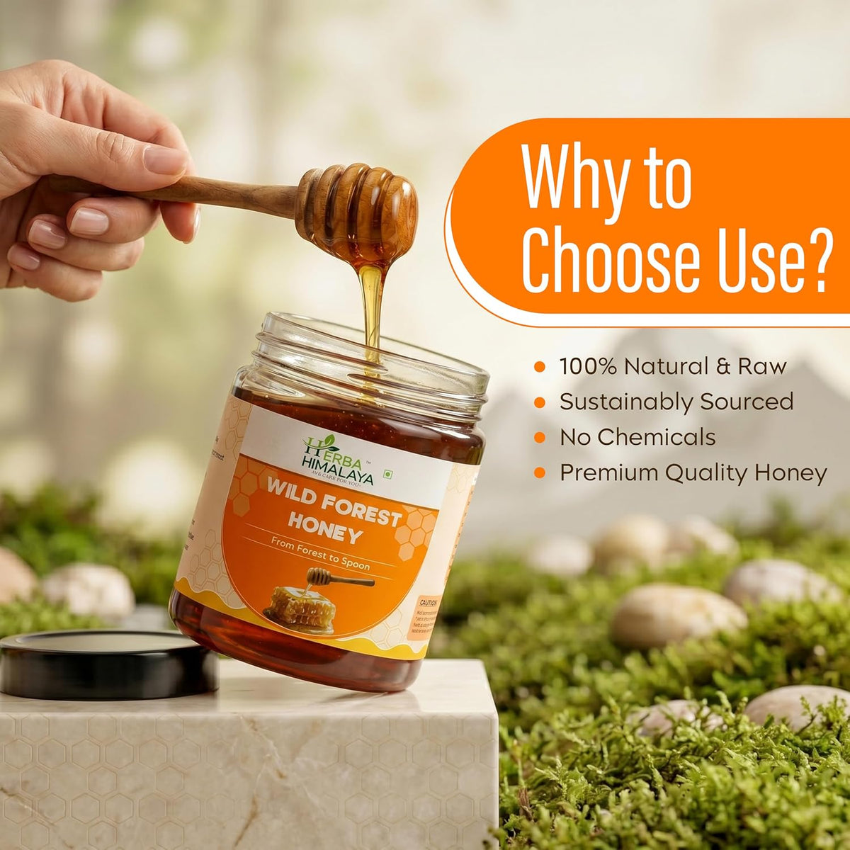 Herba Himalaya Raw Organic Honey | 100% Pure & Lab-Tested | Unprocessed & Unpasteurized | No Added Sugar