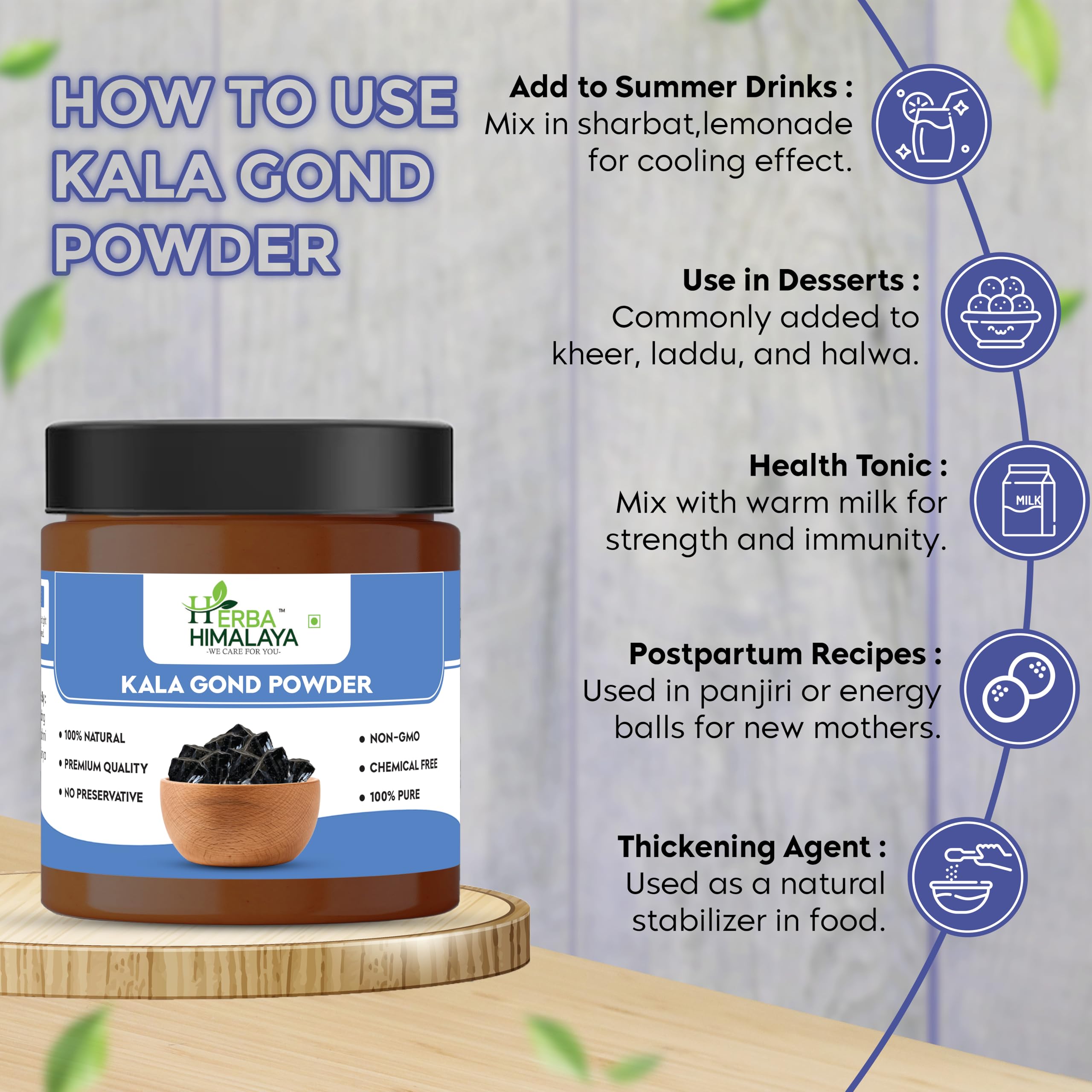 Herba Himalaya Pure Quality Gond Siyah | Kala Gond Powder | Gond Siyah | Black Gum Powder | 100% Pure & Ayurvedic | Lab Tested and Certified