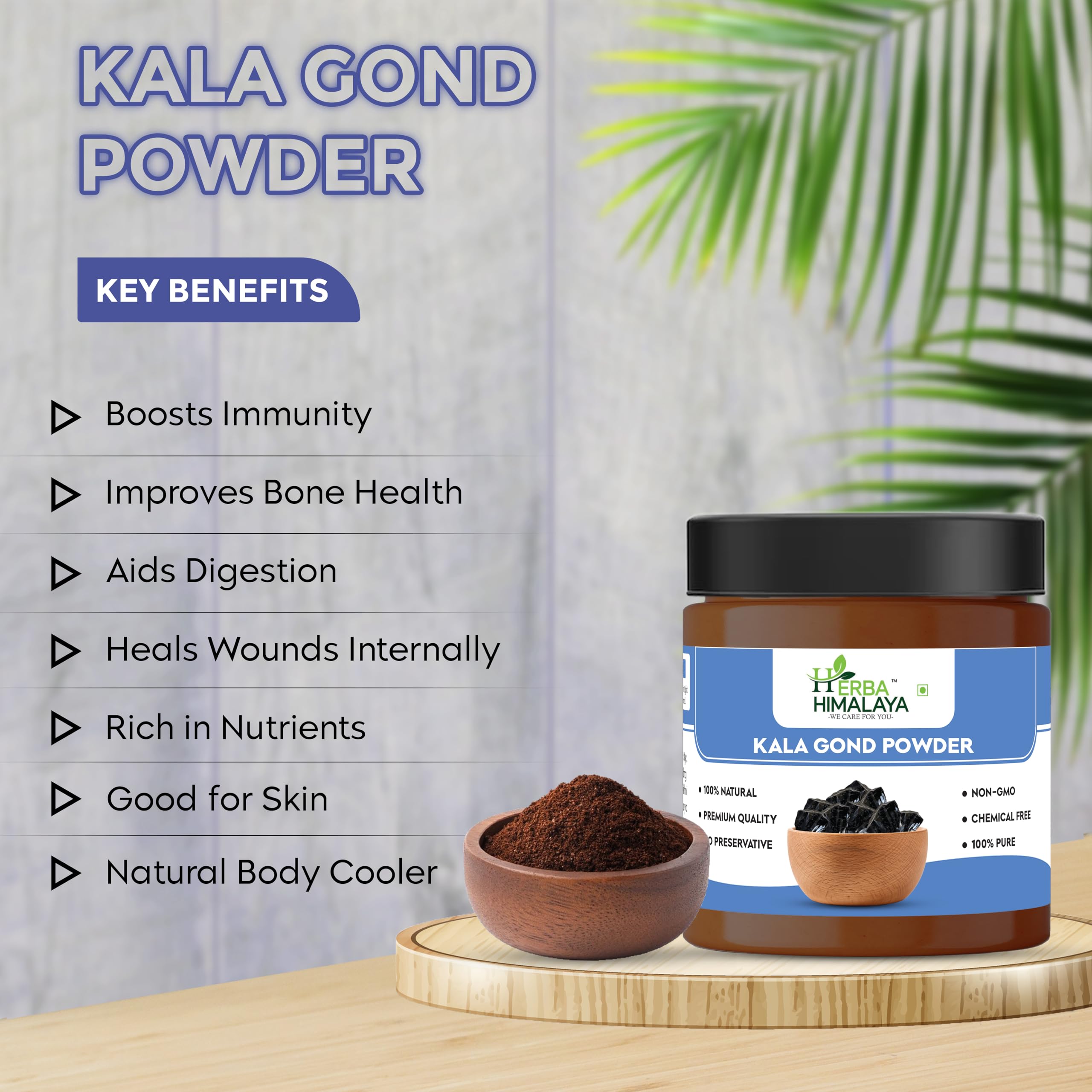 Herba Himalaya Pure Quality Gond Siyah | Kala Gond Powder | Gond Siyah | Black Gum Powder | 100% Pure & Ayurvedic | Lab Tested and Certified