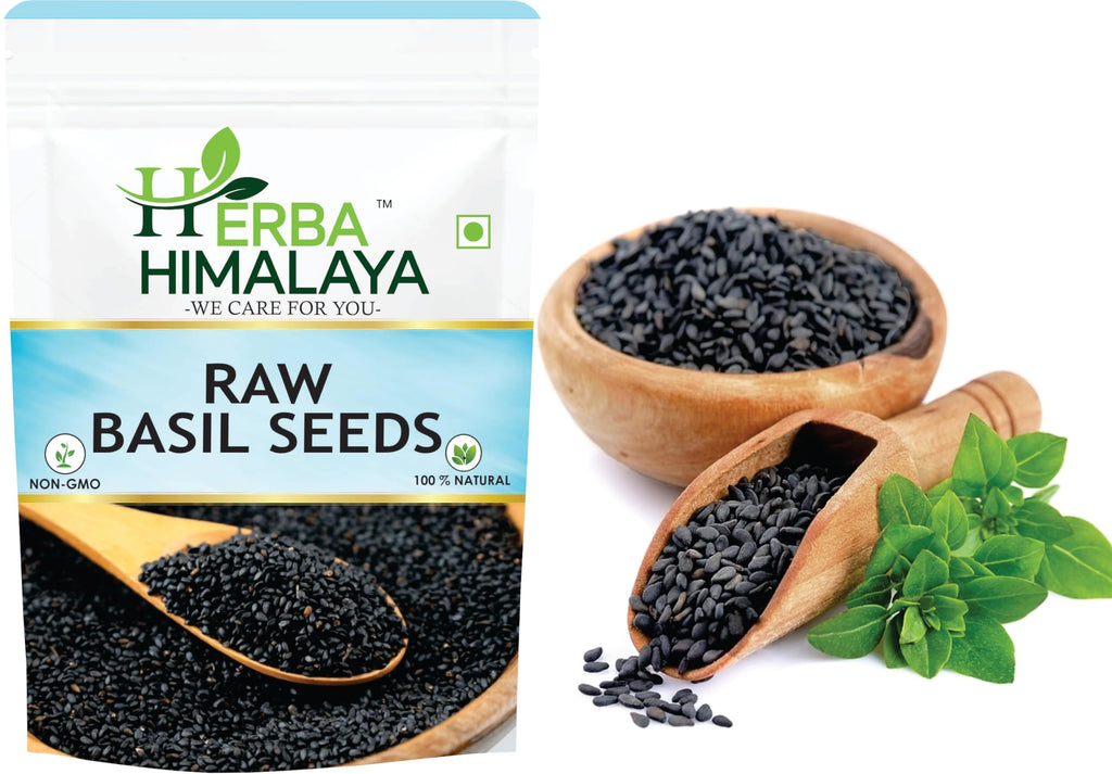 Herba Himalaya Raw Basil/Sabja/Tukmaria/Bapji Seeds, Low calories, High Fiber & Omega 3,Rich Nutrients
