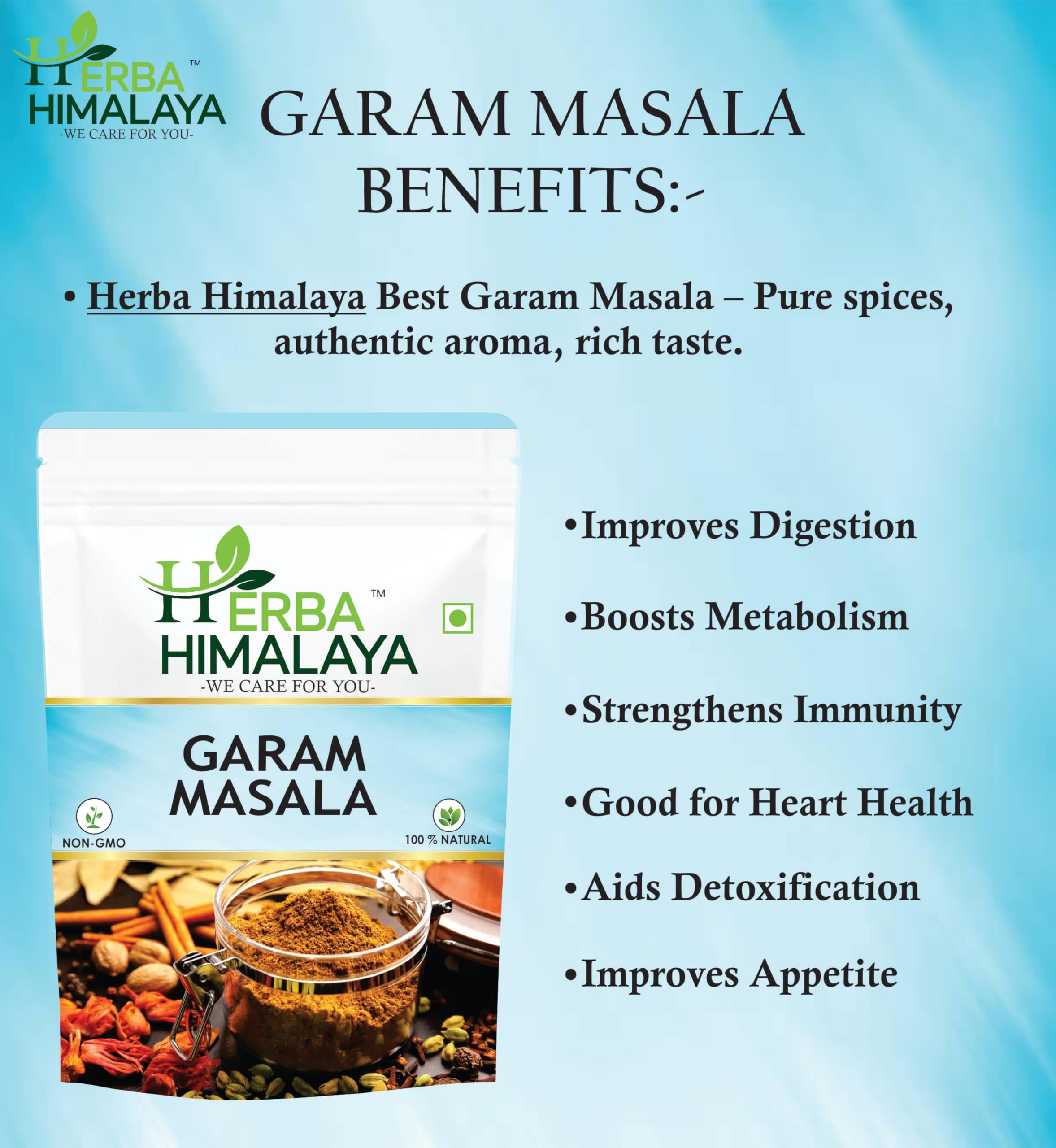 Herba Himalaya Garam Masala Aromatic Spices Blend, Perfect for Curries, Gravies and Tandoori dishes (100 gm)